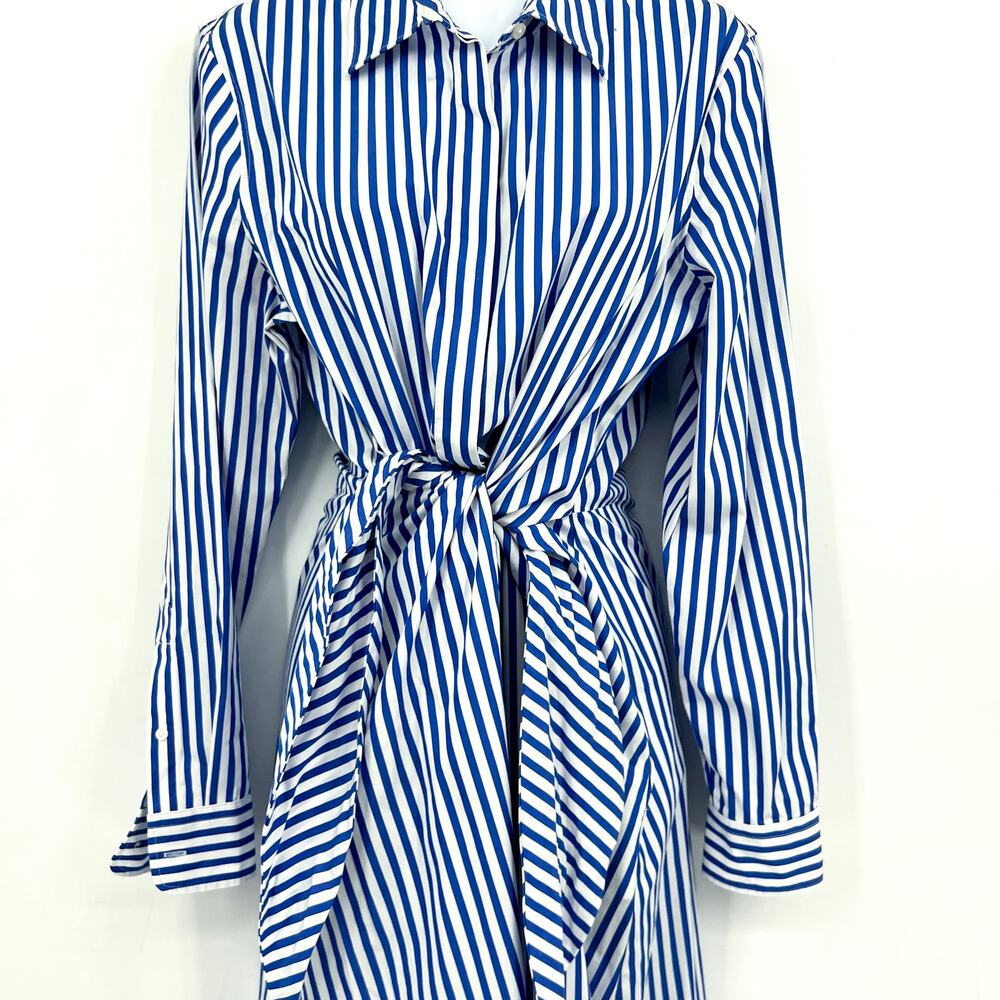 LAUREN RALPH LAUREN Kahwell Shirt Dress Size 10 Blue White Stripe Tie Waist NWT - Picture 7 of 15